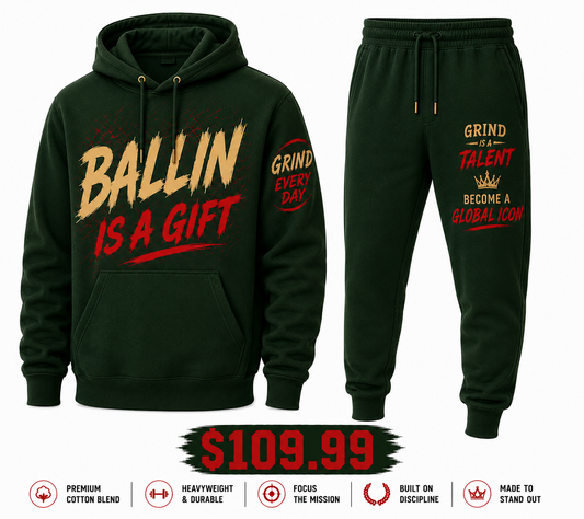 Grind Every Day Premium Hoodie Set-Green