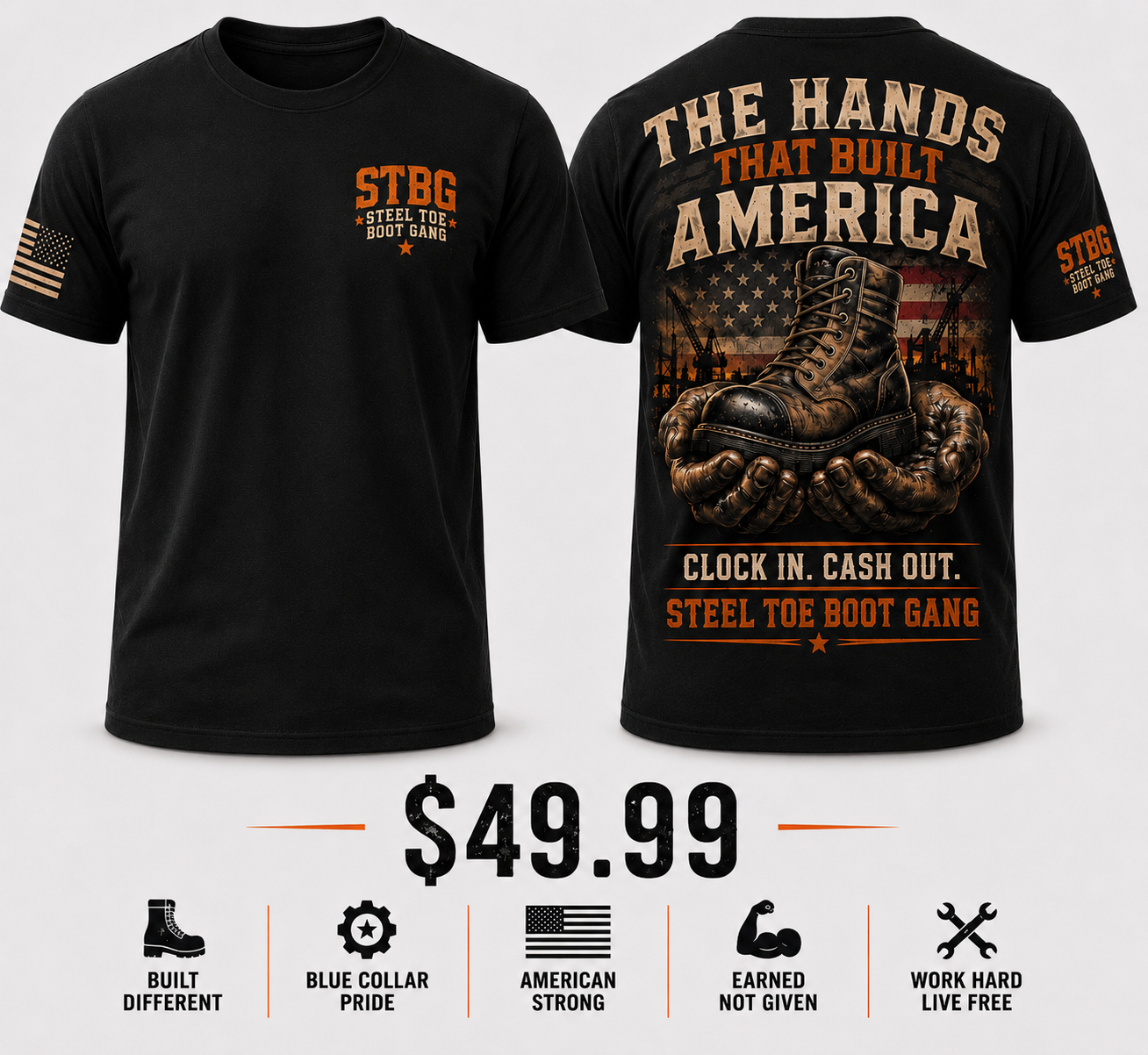 The Hands That Built America/Steel Toe Boot Gang Collection-Black Tee