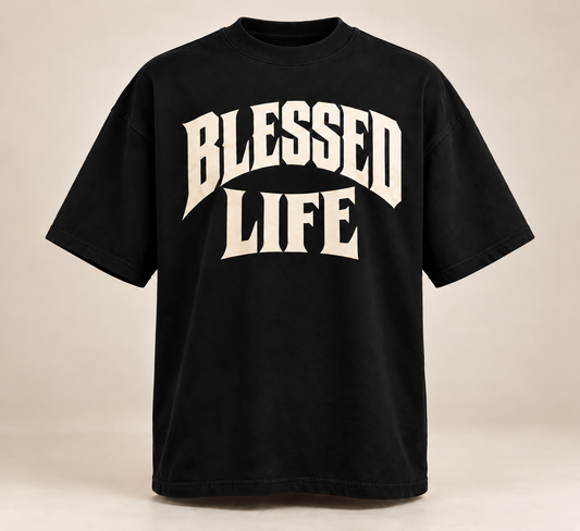 BLESSED LIFE-Heavyweight Black Tee