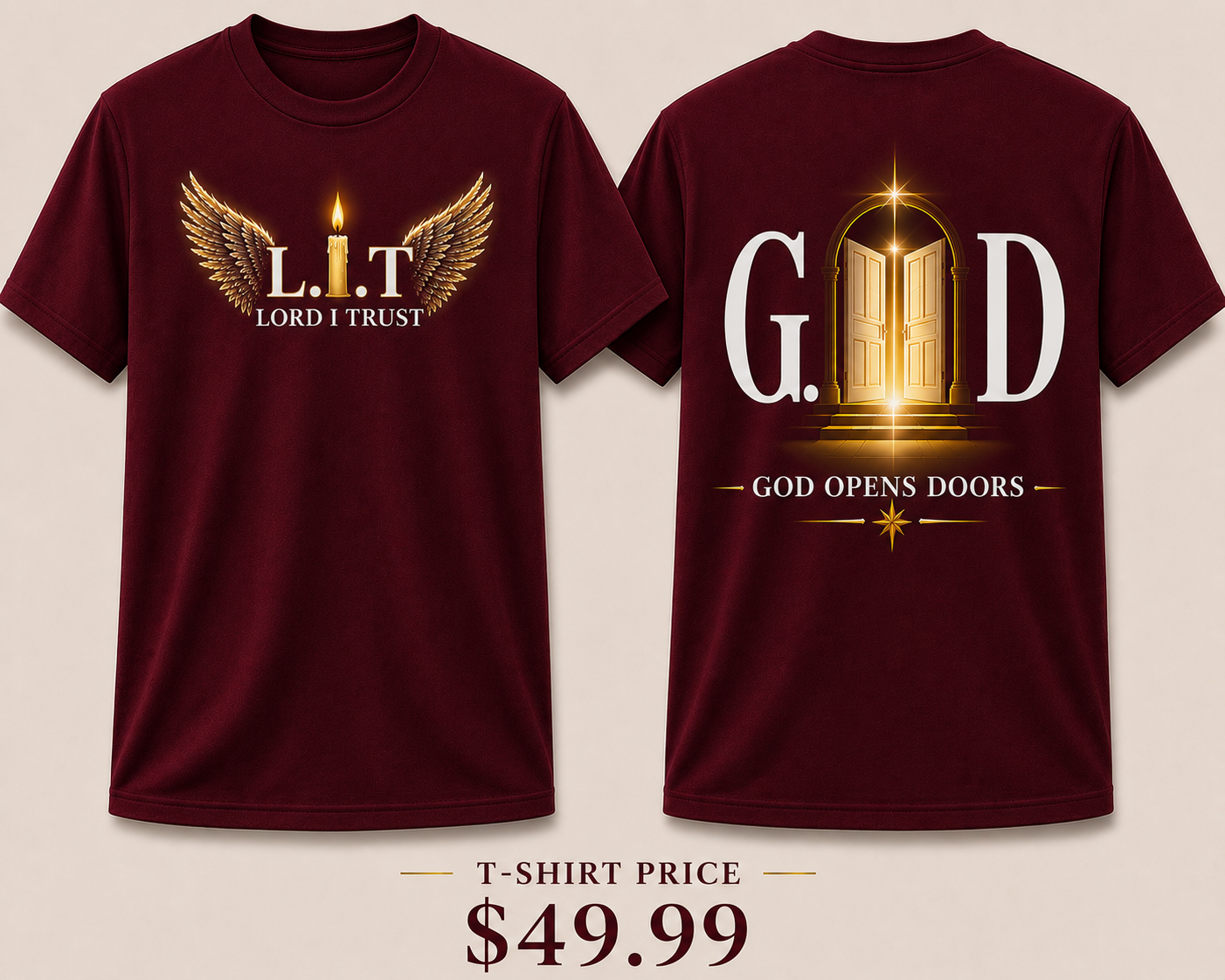 L.I.T Collection-GOD OPENS DOORS/Deep Red Tee